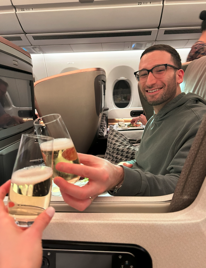 Plated main course in Singapore Airlines business class